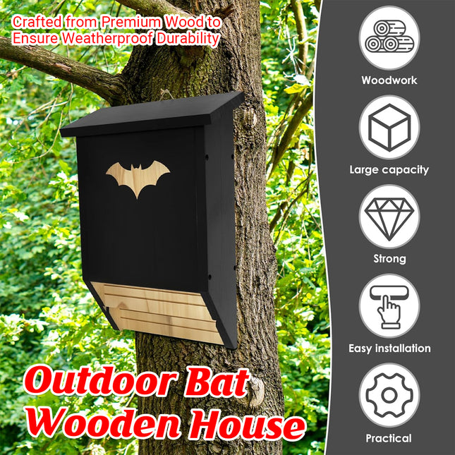 Outdoor wooden bat house mounted on tree - premium weatherproof bat box large capacity easy installation