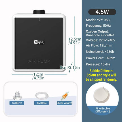 Silent Aquarium Oxygen Air Pump 4.5W Single Outlet with Hose and Diffusers
