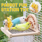 Parrot Metal Bottom Perch Stand With Tough Wood Toys Rotating Fun Interactive