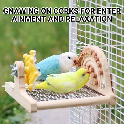 Parrot Metal Bottom Perch Stand With Tough Wood Toys Rotating Fun Interactive