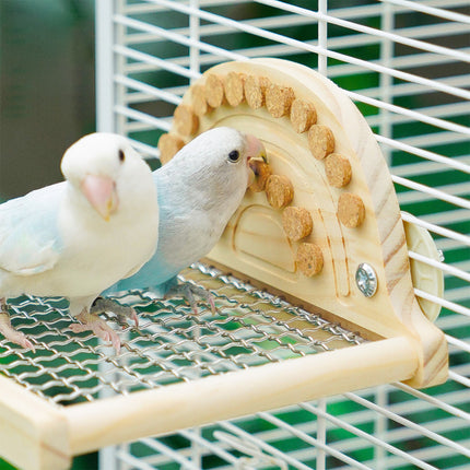 Parrot Metal Bottom Perch Stand With Tough Wood Toys Rotating Fun Interactive