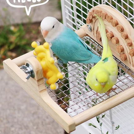 Parrot Metal Bottom Perch Stand With Tough Wood Toys Rotating Fun Interactive