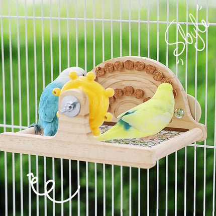 Parrot Metal Bottom Perch Stand With Tough Wood Toys Rotating Fun Interactive