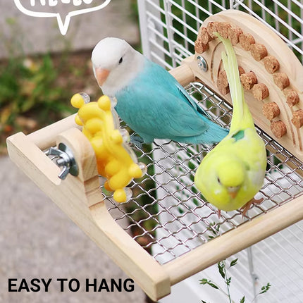 Parrot Metal Bottom Perch Stand With Tough Wood Toys Rotating Fun Interactive