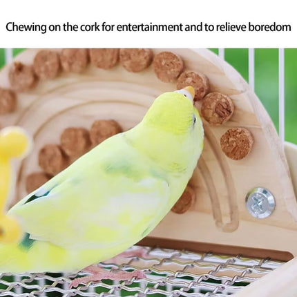 Parrot Metal Bottom Perch Stand With Tough Wood Toys Rotating Fun Interactive