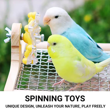 Parrot Metal Bottom Perch Stand With Tough Wood Toys Rotating Fun Interactive