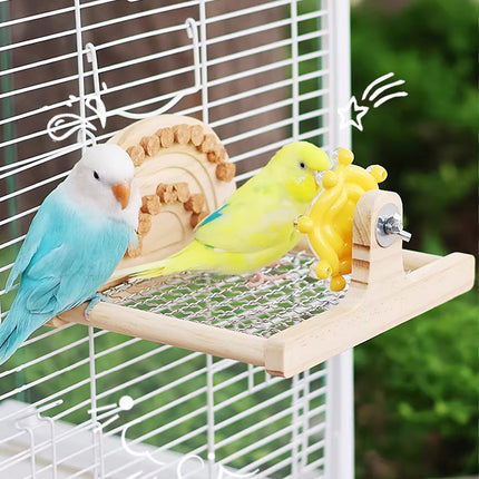 Parrot Metal Bottom Perch Stand With Tough Wood Toys Rotating Fun Interactive