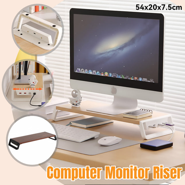 Computer Monitor Stand with 4 USB Hub Stable Riser Desk Organiser Space Saving