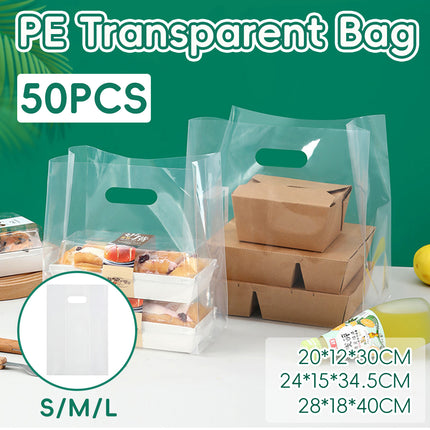 50PCS PE Gift Bags with Handles Clear Plastic Bags for Party Favors Wedding Use