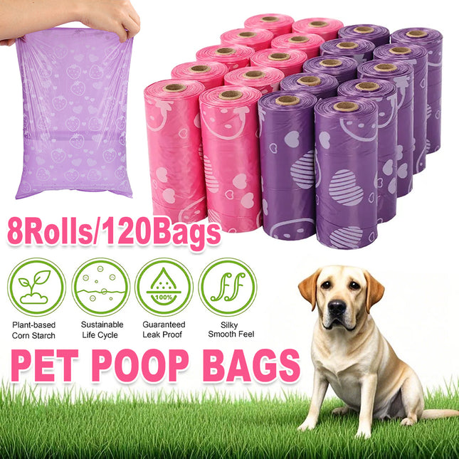 8 Rolls Pet Poop Bag Garbage Bags Biodegradable Leakproof Tear-Resistant Use