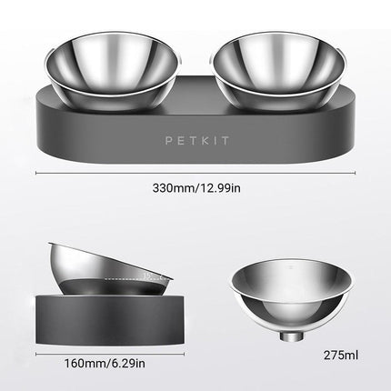 PETKIT 15 Degree Adjustable Double Pet Bowl Stainless Steel Raised Feeder