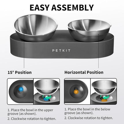 PETKIT 15 Degree Adjustable Double Pet Bowl Stainless Steel Raised Feeder