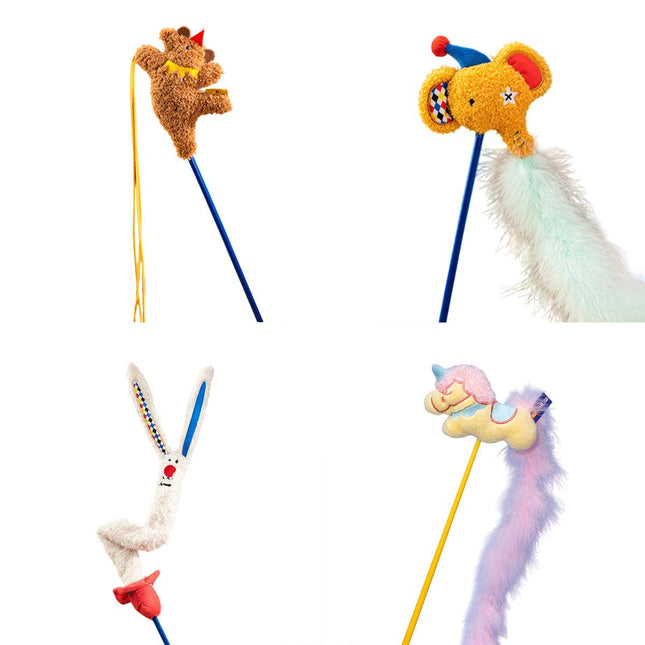 Circus Themed Cat Teaser Stick Interactive Teaser Pole Toy for Cats and Kittens