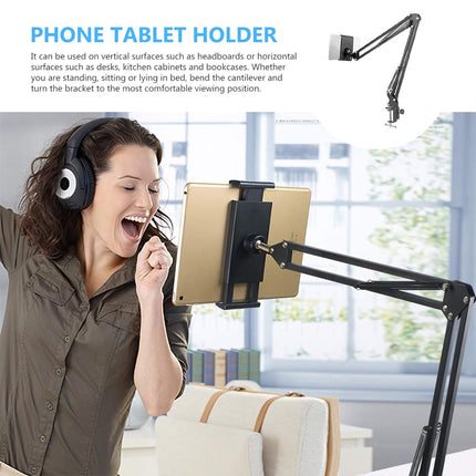 Clamp Long Arm Tablet Phone Holder Adjustable Mount for Bed Desk Use