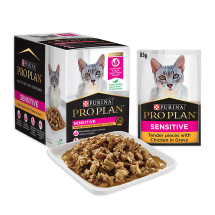 Pro Plan Adult Sensitive Wet Cat Food Chicken In Gravy 85gX12