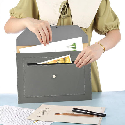 A4 Waterproof Document Bag for Office and School in PU Leather Gray