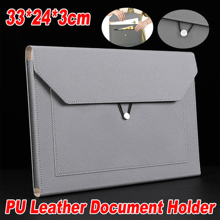 A4 Waterproof Document Bag for Office and School in PU Leather Gray