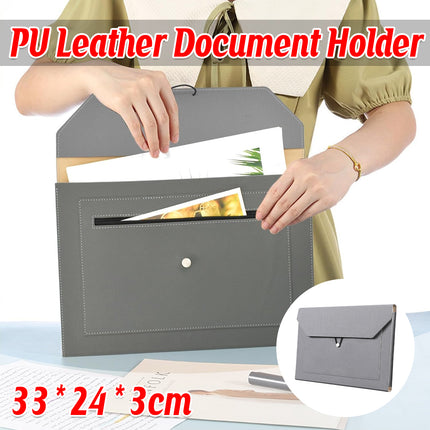 A4 Waterproof Document Bag for Office and School in PU Leather Gray