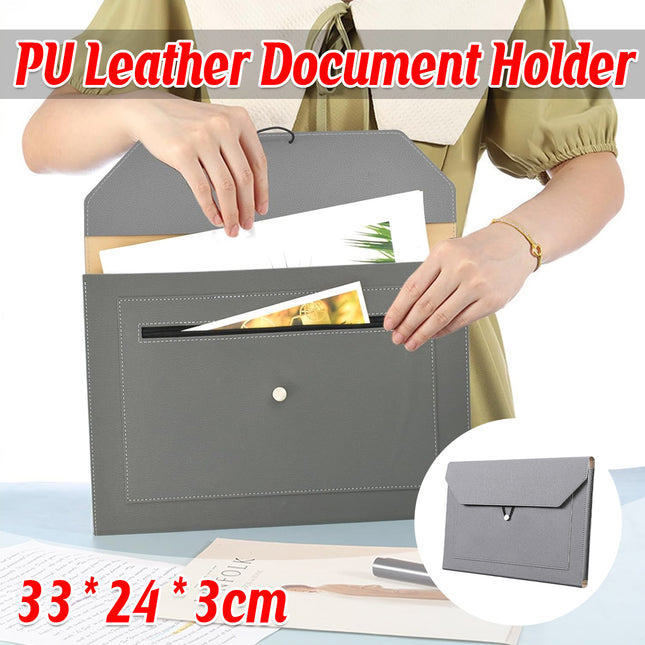 A4 Waterproof Document Bag for Office and School in PU Leather Gray
