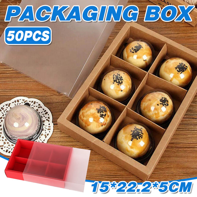 Kraft Paper Mooncake Gift Box 6 Compartment 50pcs Bakery Pastry Packaging Box