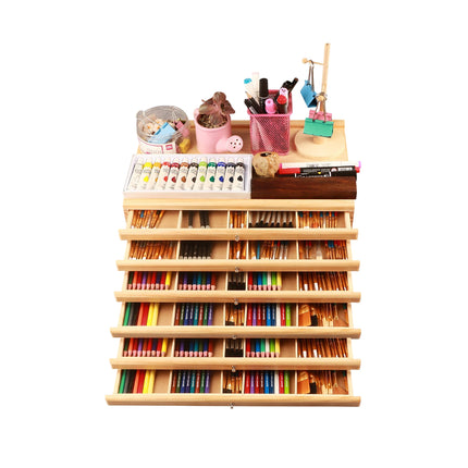 6 Tier Pine Wood Drawer Paintbrush Storage Box Art Case Organizer Artist Sketch
