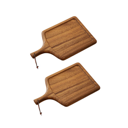 2PCS Solid Wood Steak Serving Plates with Handle Natural Cutting Board Tray