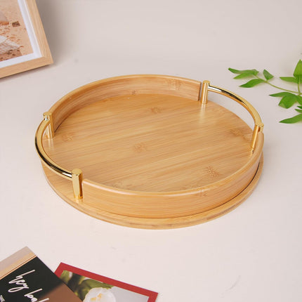 Round Bamboo Tray Durable for Home Kitchen Restaurant Serving Tea Food Snacks
