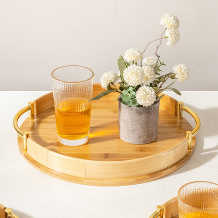 Round Bamboo Tray Durable for Home Kitchen Restaurant Serving Tea Food Snacks