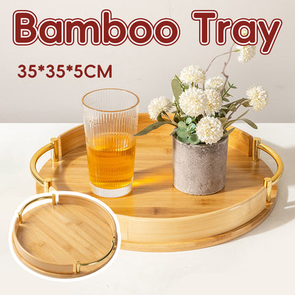 Round Bamboo Tray Durable for Home Kitchen Restaurant Serving Tea Food Snacks
