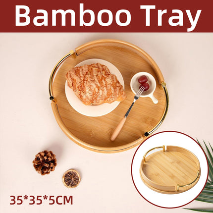 Round Bamboo Tray Durable for Home Kitchen Restaurant Serving Tea Food Snacks
