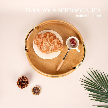 Round Bamboo Tray Durable for Home Kitchen Restaurant Serving Tea Food Snacks