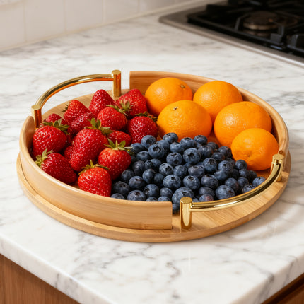 Round Bamboo Tray Durable for Home Kitchen Restaurant Serving Tea Food Snacks