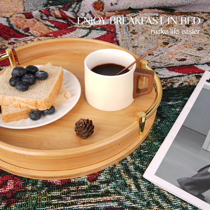 Round Bamboo Tray Durable for Home Kitchen Restaurant Serving Tea Food Snacks