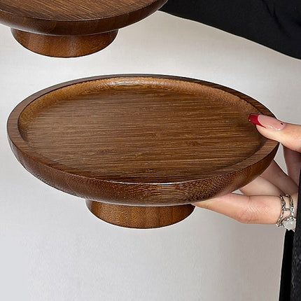 Minimalist Bamboo High-Legged Tray Sturdy for Home Kitchen Party Serving Dessert
