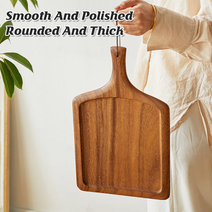 2PCS Solid Wood Steak Serving Plates with Handle Natural Cutting Board Tray