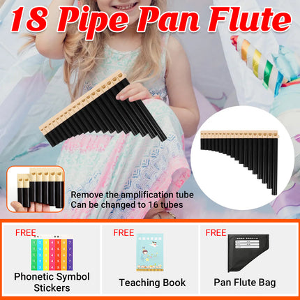 18 Pipe Pan Flute C Tuned Beginner Professional Instrument for Students