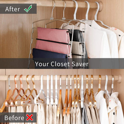 4pcs 5Tier Trouser Rack Multi Tier Pants Hanger Clothes Storage Space Saving