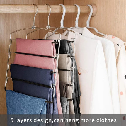 4pcs 5Tier Trouser Rack Multi Tier Pants Hanger Clothes Storage Space Saving