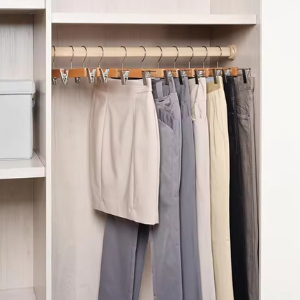 10pcs Pants Rack Skirt Clip Wooden Pants Clip Wardrobe Storage Hanger Organizer