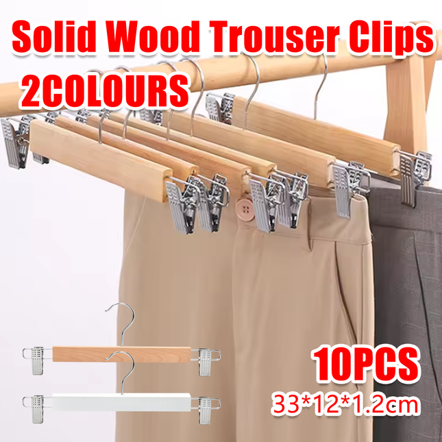 10pcs Pants Rack Skirt Clip Wooden Pants Clip Wardrobe Storage Hanger Organizer