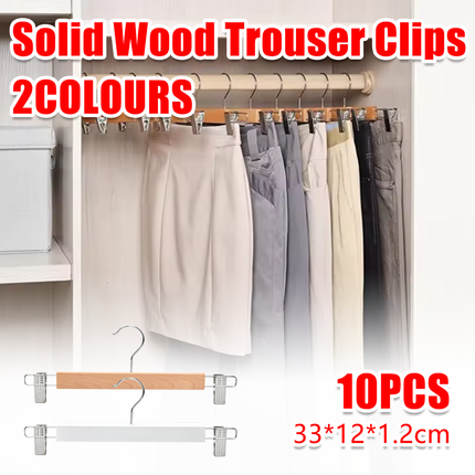 10pcs Pants Rack Skirt Clip Wooden Pants Clip Wardrobe Storage Hanger Organizer