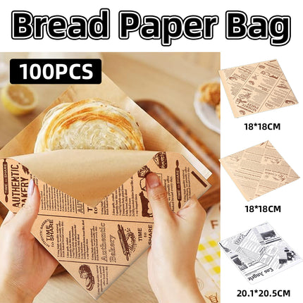 100PCS Bread Sandwiches Packing Paper Bags Food Grade Oil Proof Water Resistant