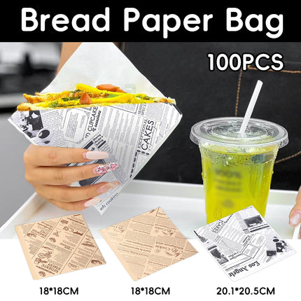 100PCS Bread Sandwiches Packing Paper Bags Food Grade Oil Proof Water Resistant