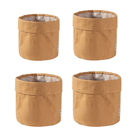 3pcs Kraft Paper Storage Baskets with Water Resistant Lining for Home Organisation