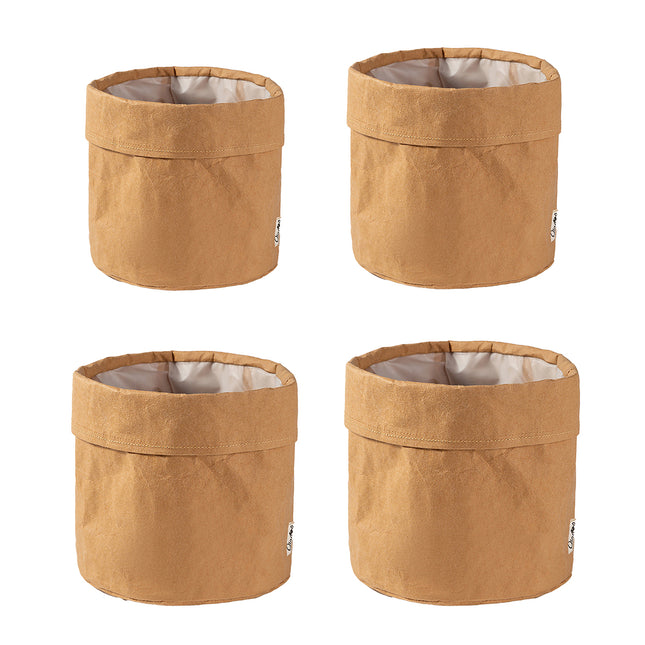3pcs Kraft Paper Storage Baskets with Water Resistant Lining for Home Organisation