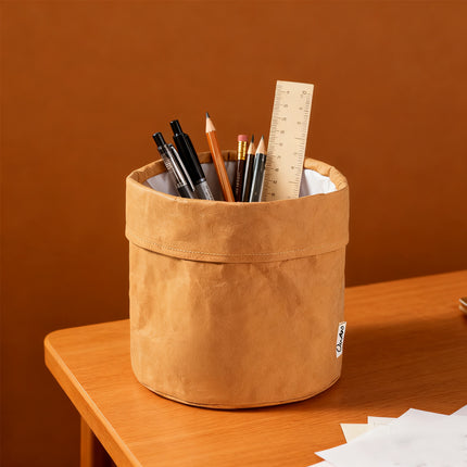 3pcs Kraft Paper Storage Baskets with Water Resistant Lining for Home Organisation