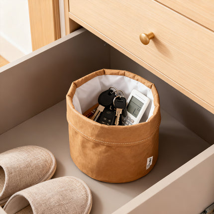 3pcs Kraft Paper Storage Baskets with Water Resistant Lining for Home Organisation