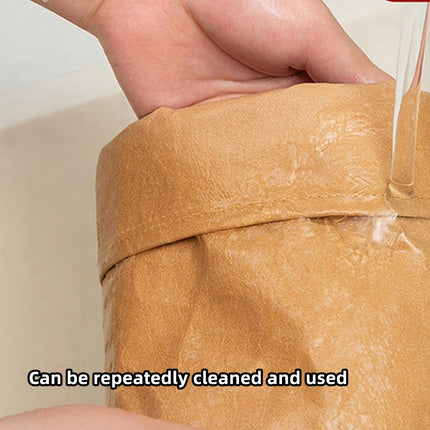 3pcs Kraft Paper Storage Baskets with Water Resistant Lining for Home Organisation