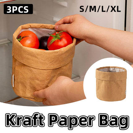 3pcs Kraft Paper Storage Baskets with Water Resistant Lining for Home Organisation