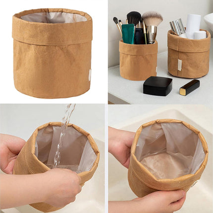 3pcs Kraft Paper Storage Baskets with Water Resistant Lining for Home Organisation